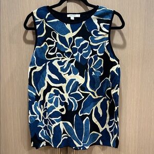 Chico's Blue and Cream Floral Tank Top